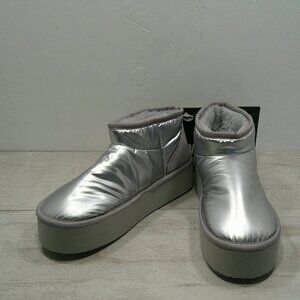 Steve Madden Sonikk Silver Platform faux fur lined Metallic Ankle Boot 8